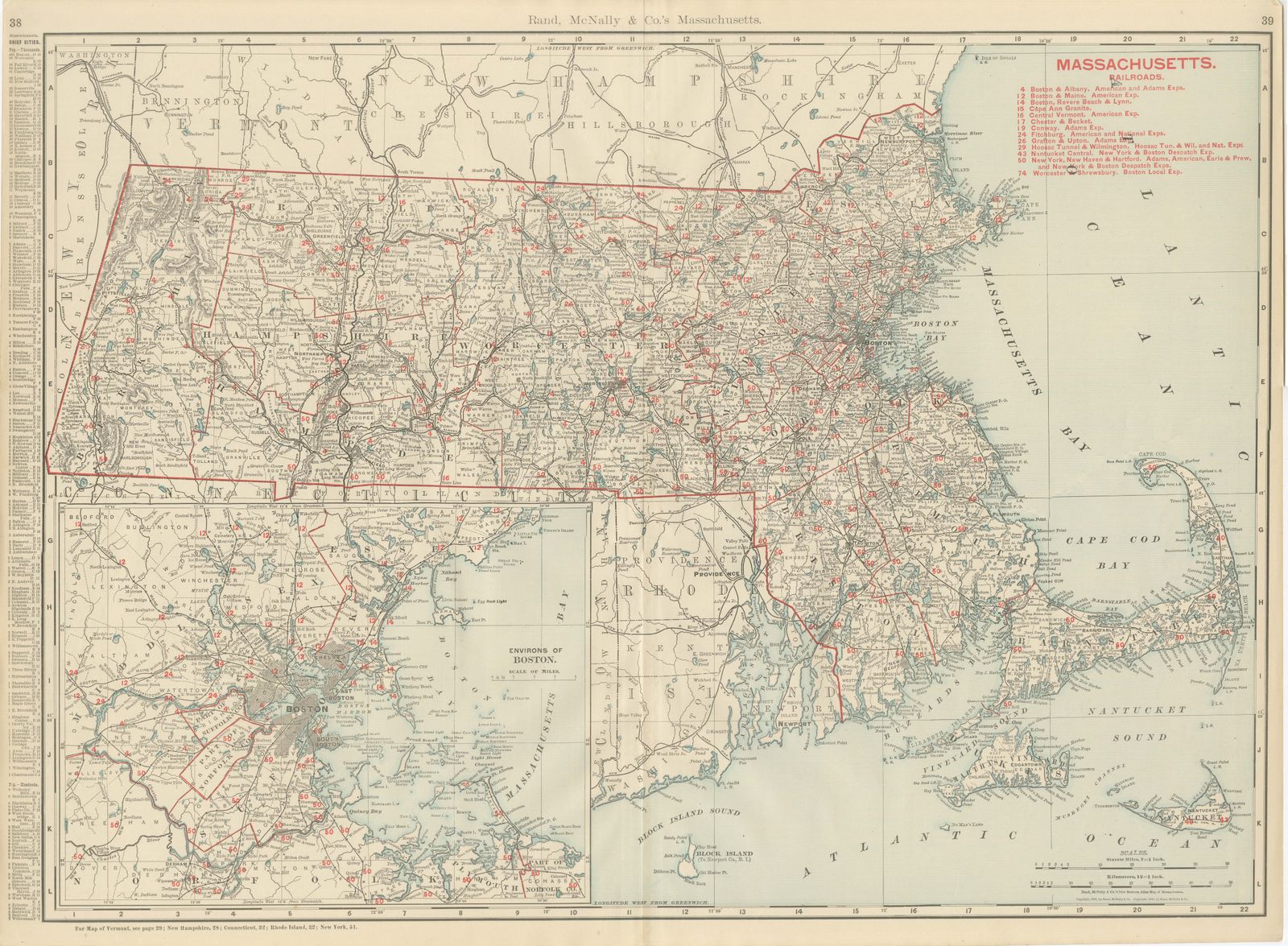 Antique Map of Massachusetts, The Bay State, Rand McNally, 1899