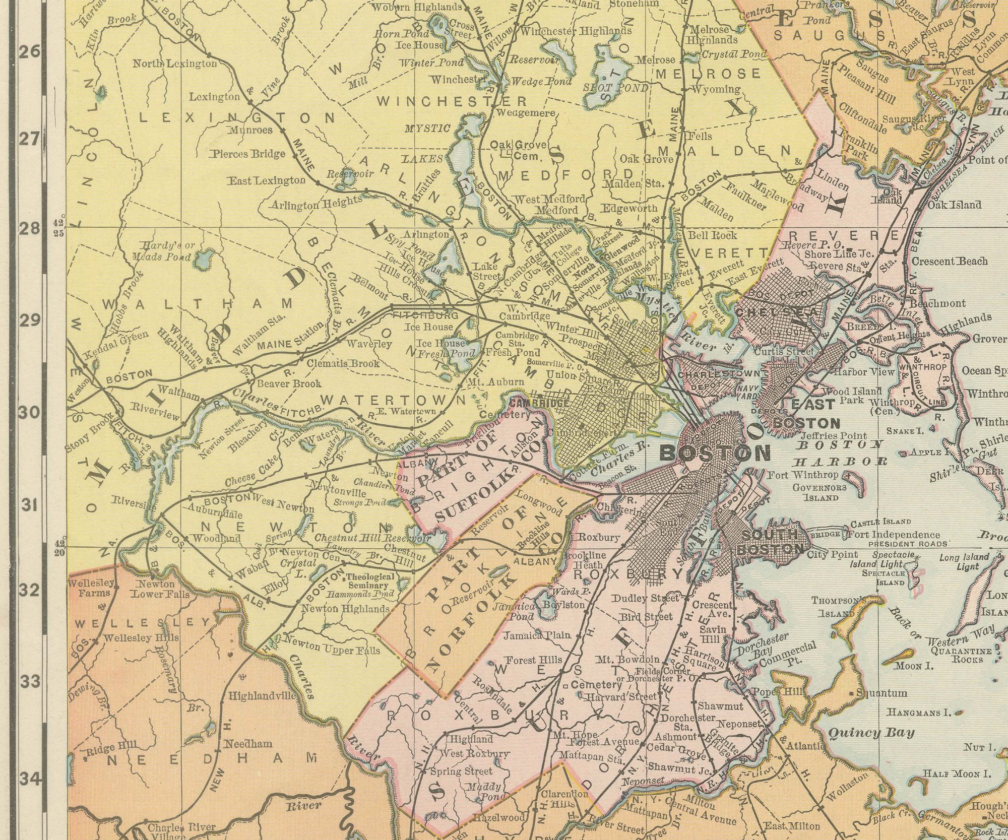 Antique Map of Boston, with Harbor and Environs Inset, Rand McNally, 1899