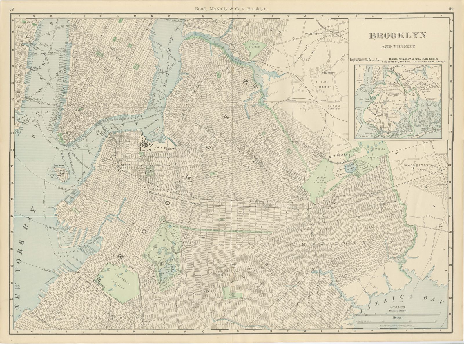 Antique Map of Brooklyn, New York, with Prospect Park, Rand McNally, 1899