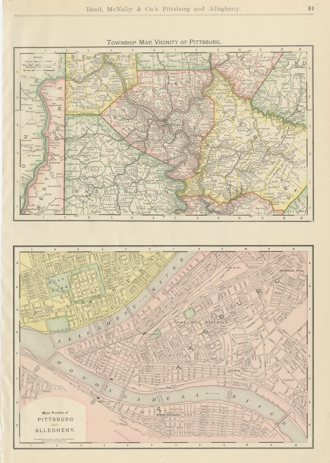 Antique Map of Pittsburg and Allegheny, The Steel City, Rand McNally, 1899