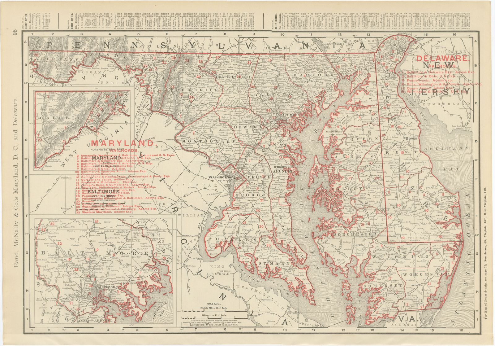 Antique Map of Maryland and Delaware, with Baltimore Inset, Rand McNally, 1899