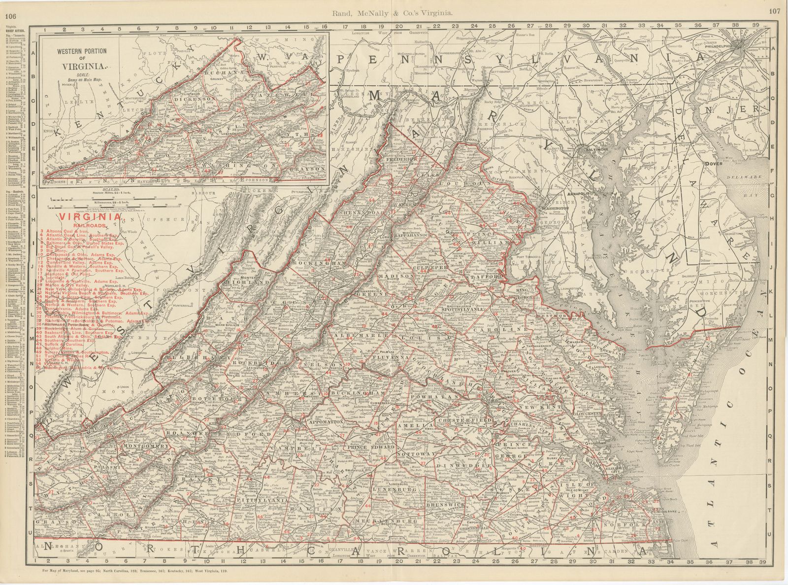 Antique Map of Virginia, The Old Dominion, Rand McNally, 1899