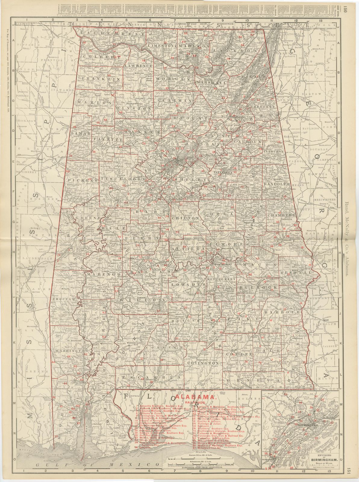 Antique Map of Alabama, The Yellowhammer State, Rand McNally, 1899