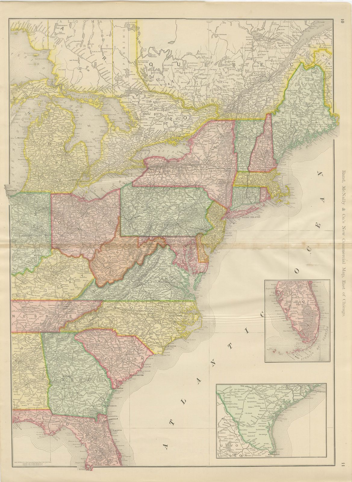 Antique Map of the Eastern United States, with Florida Inset, Rand McNally, 1899