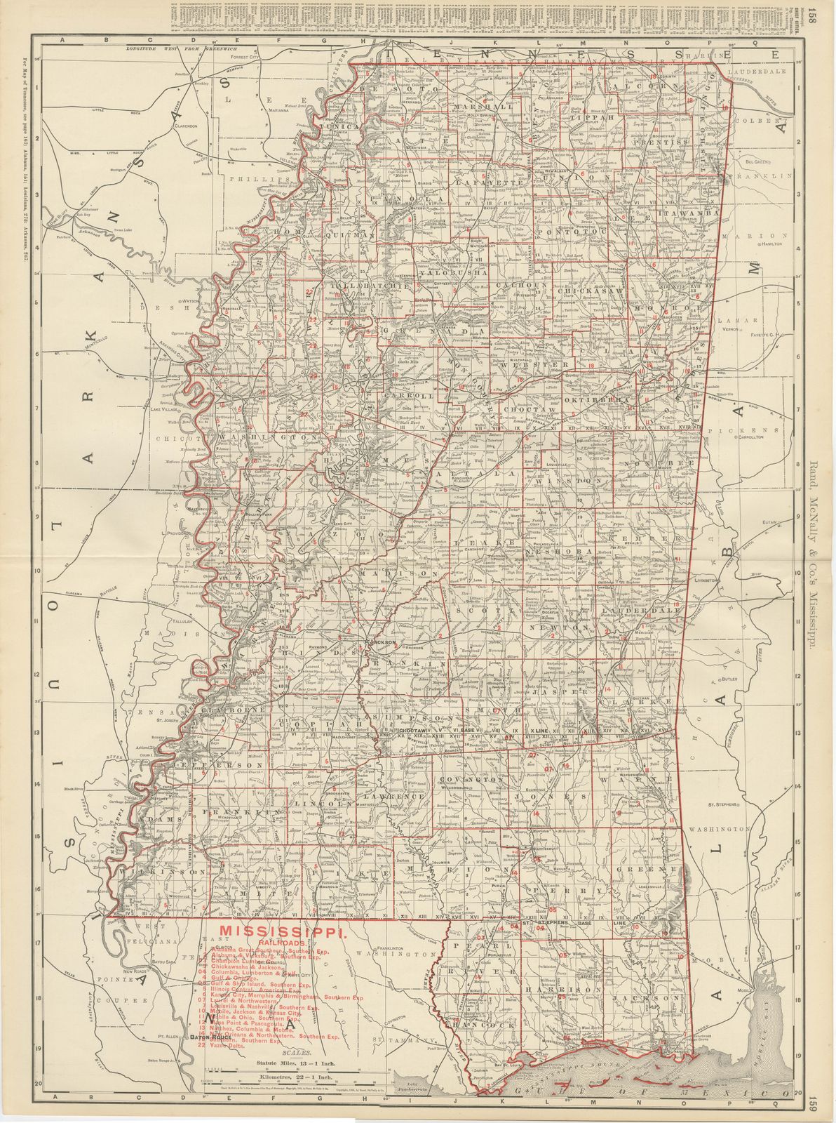Antique Map of Mississippi, The Magnolia State, Rand McNally, 1899
