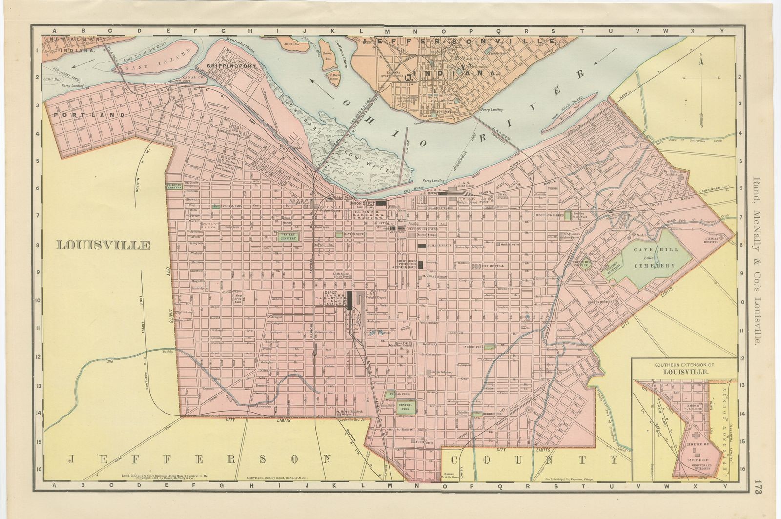 Antique Map of Louisville, Kentucky, on the Ohio River, Rand McNally, 1899