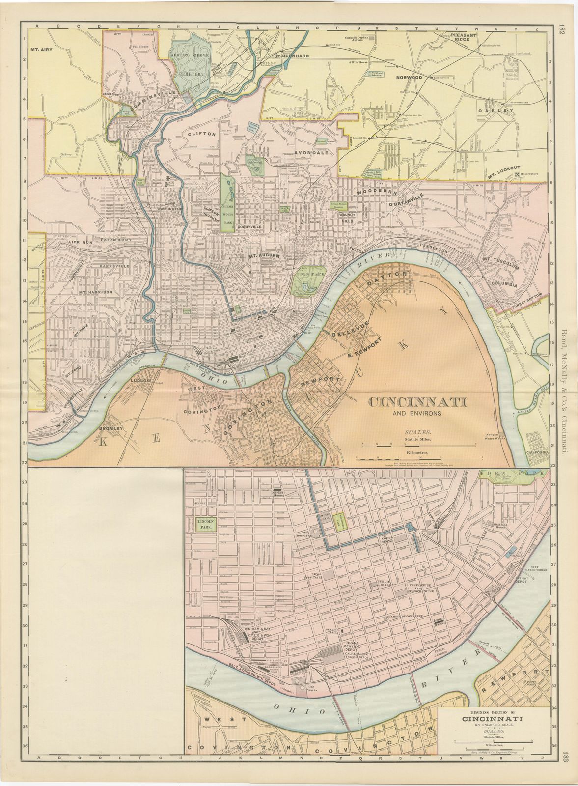 Antique Map of Cincinnati, The Queen City, Rand McNally, 1899