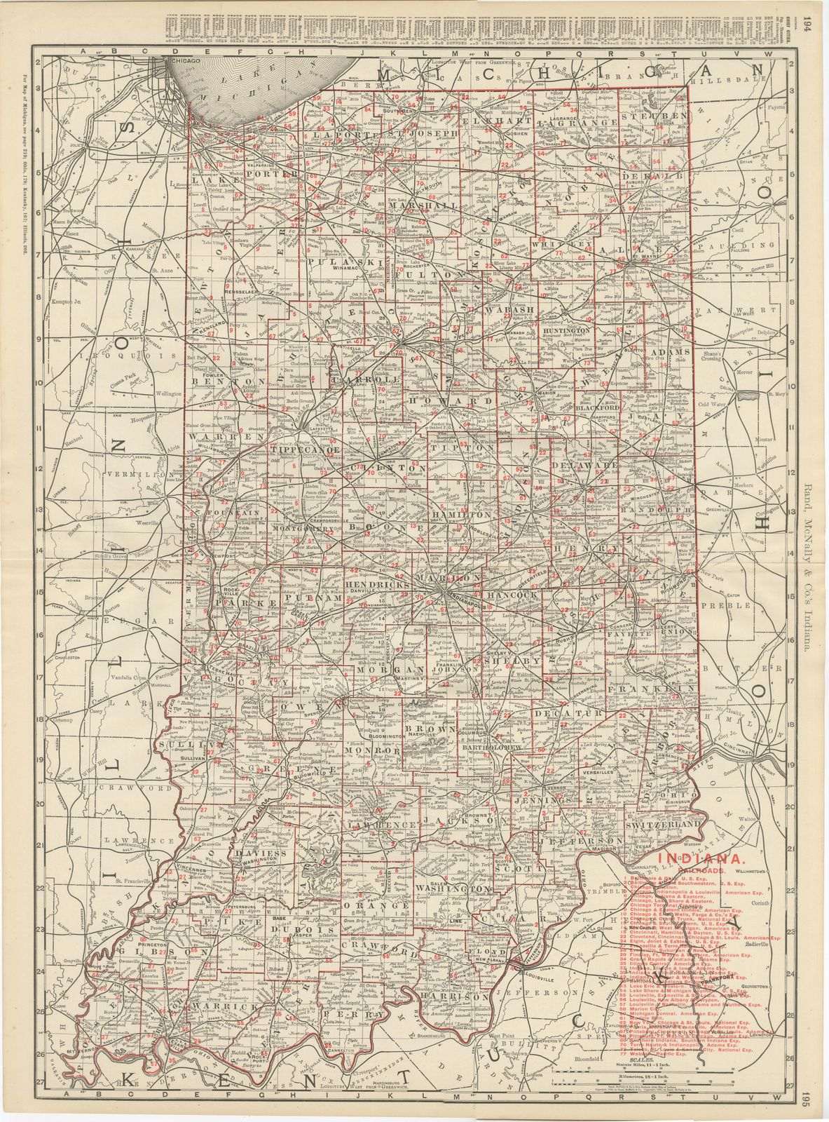 Antique Map of Indiana, The Hoosier State, Rand McNally, 1899