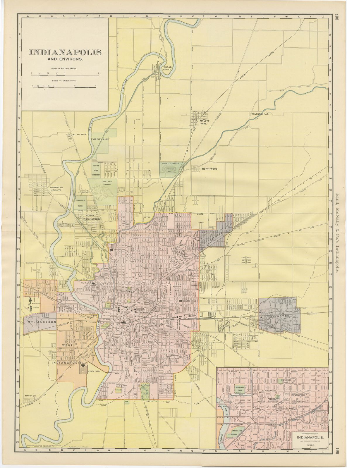 Antique Map of Indianapolis, The Circle City, Rand McNally, 1899