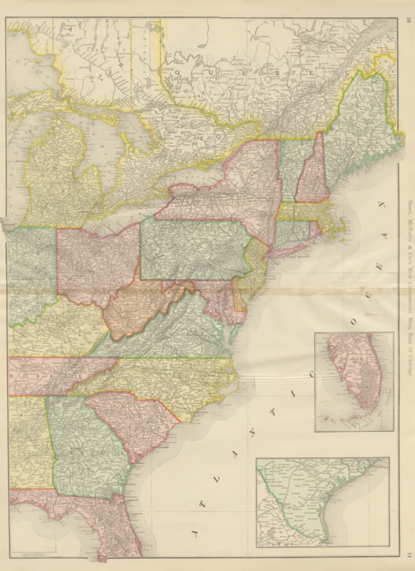 Antique Map of the Eastern United States, with Florida Inset, Rand McNally, 1899