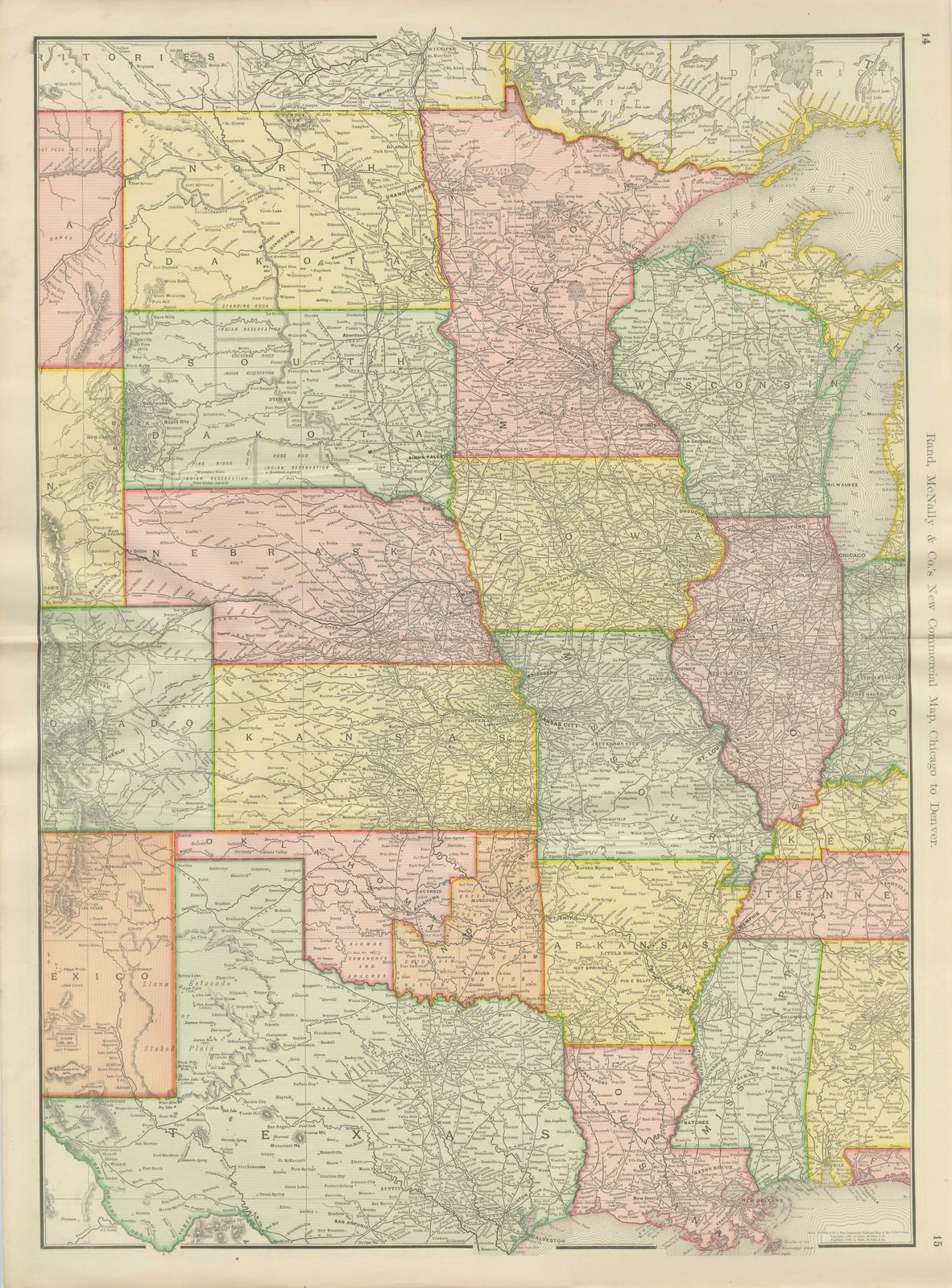 Antique Map of the Central United States, Chicago to Denver, Rand McNally, 1899