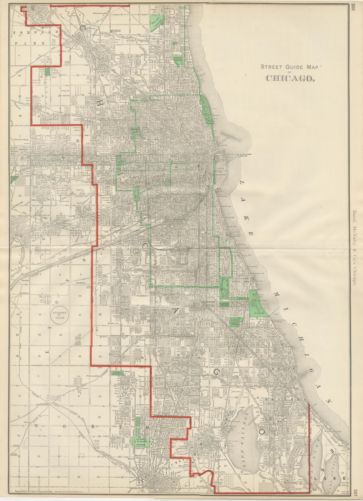 Antique Street Map of Chicago, with the Loop and Lakefront, Rand McNally, 1899
