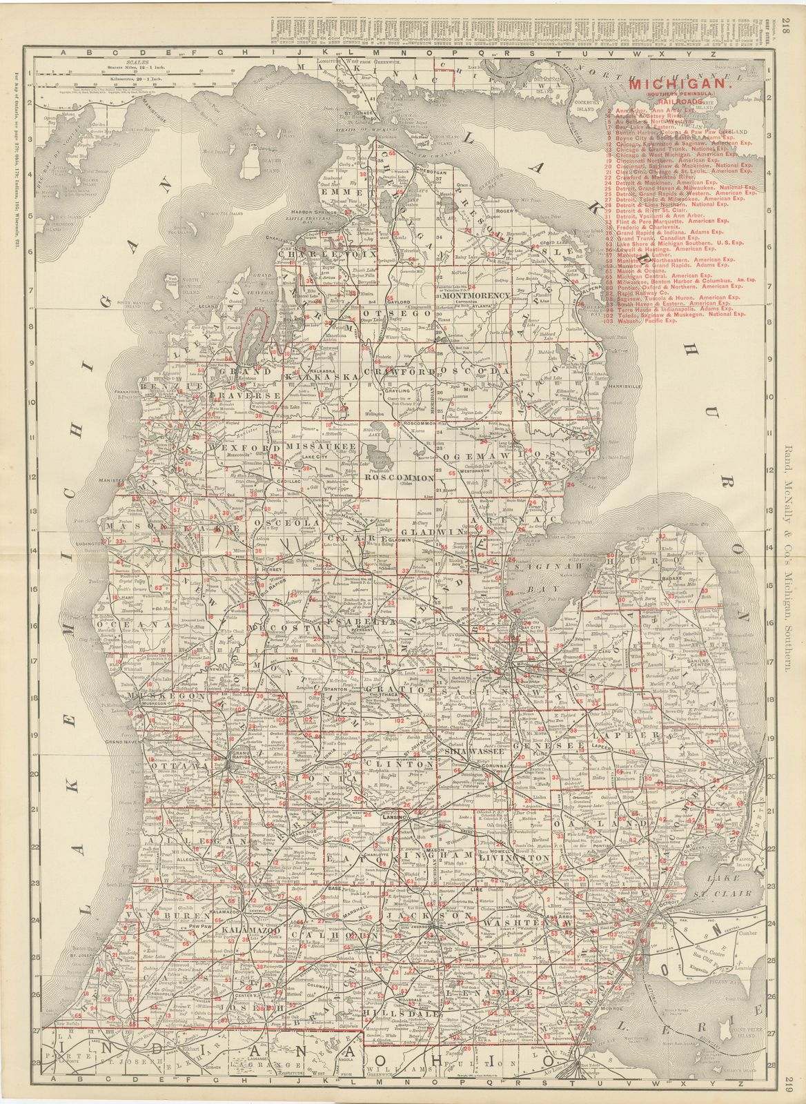 Antique Map of Michigan, The Great Lakes State, Rand McNally, 1899