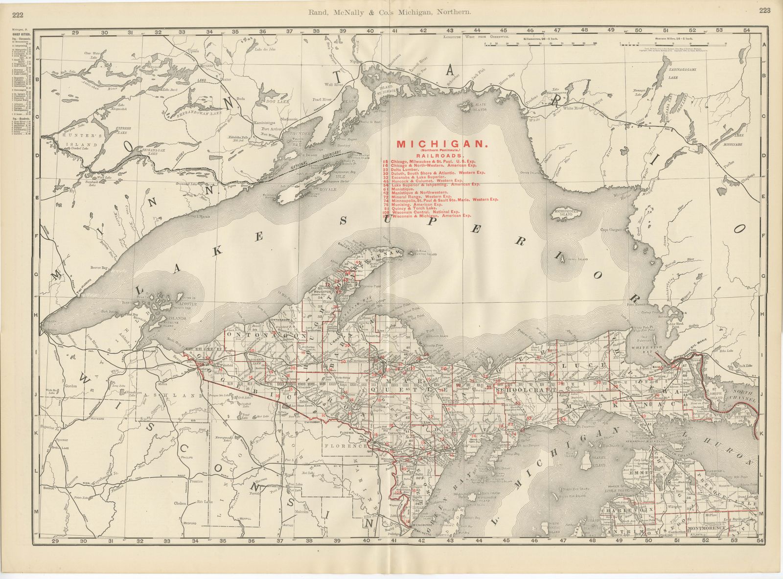 Antique Map of Northern Michigan and Lake Superior, Copper Country, 1899