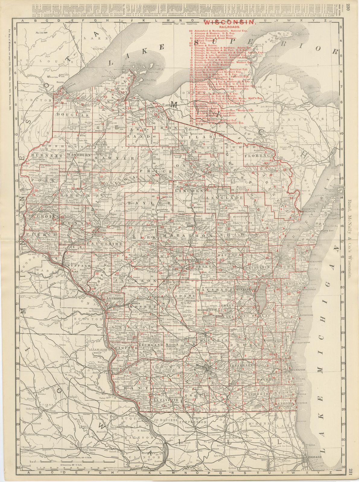 Antique Map of Wisconsin, The Badger State, Rand McNally, 1899