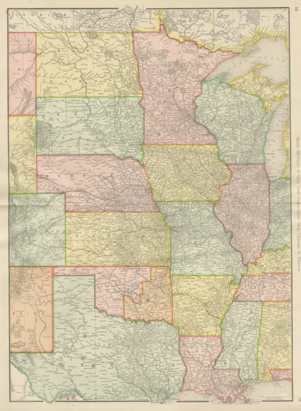 Antique Map of the Central United States, Chicago to Denver, Rand McNally, 1899