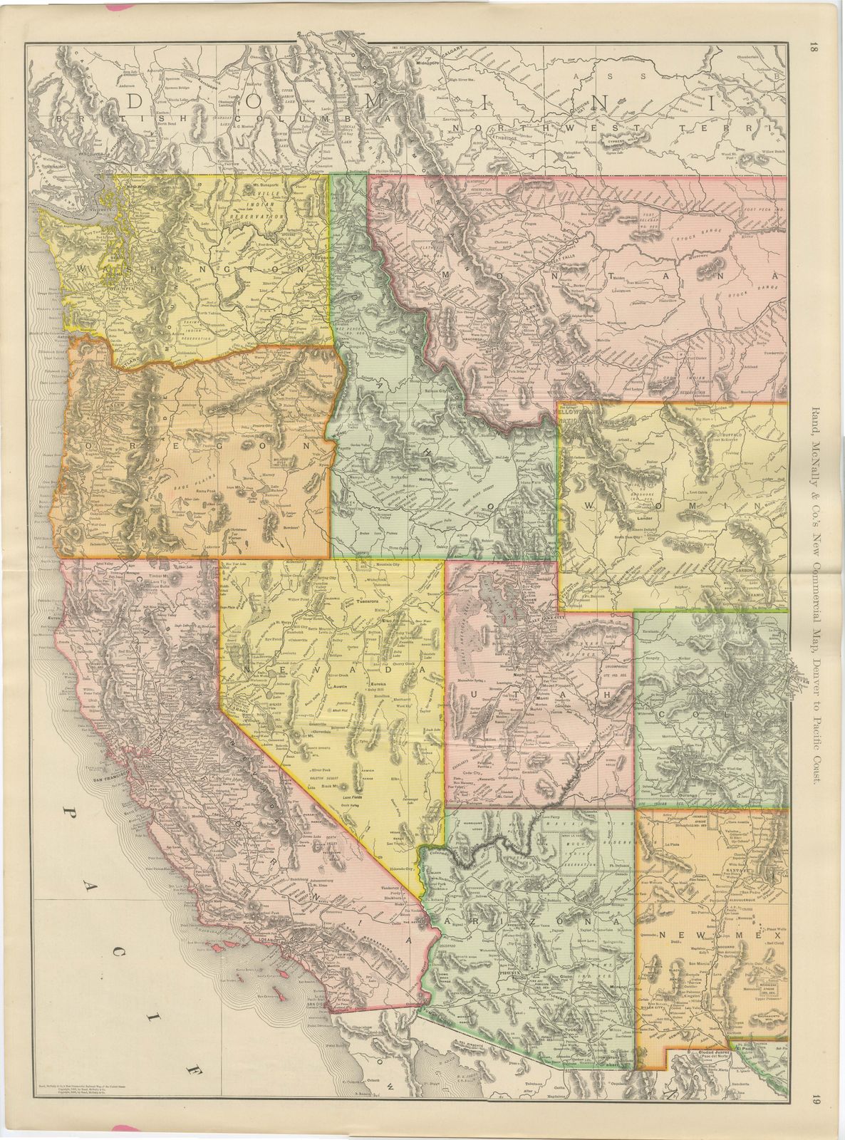 Antique Map of the Western United States, Denver to the Pacific Coast, 1899