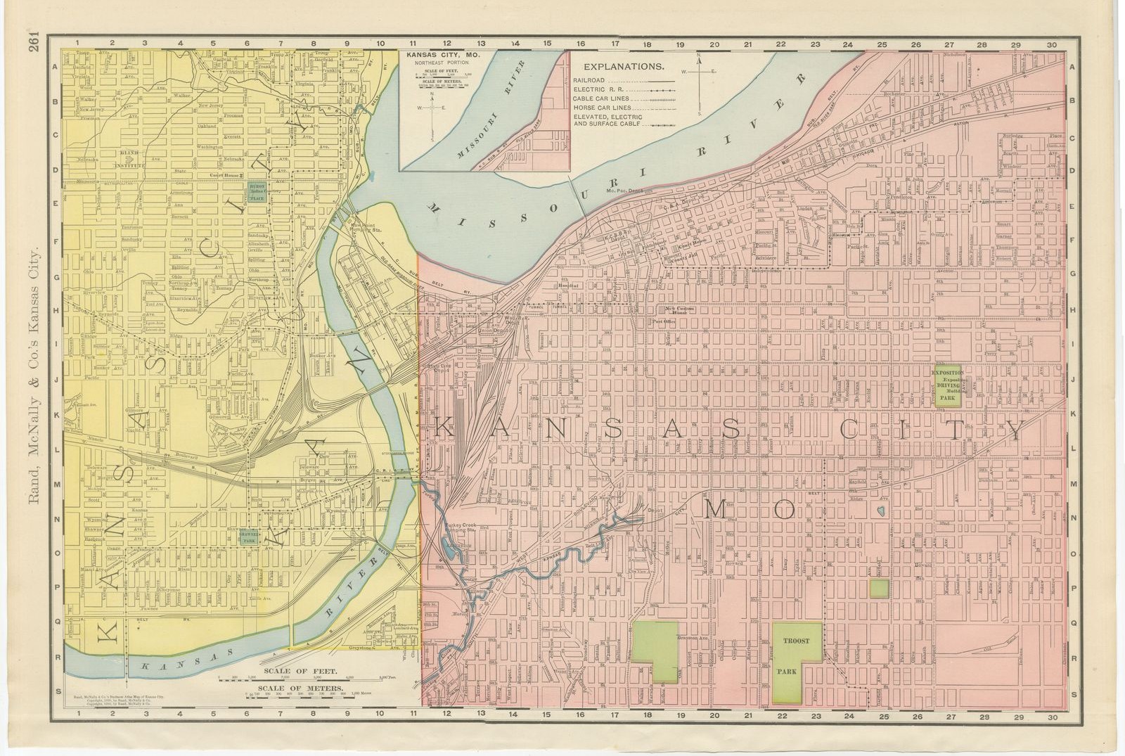 Antique Map of Kansas City, at the Kaw River Confluence, Rand McNally, 1899