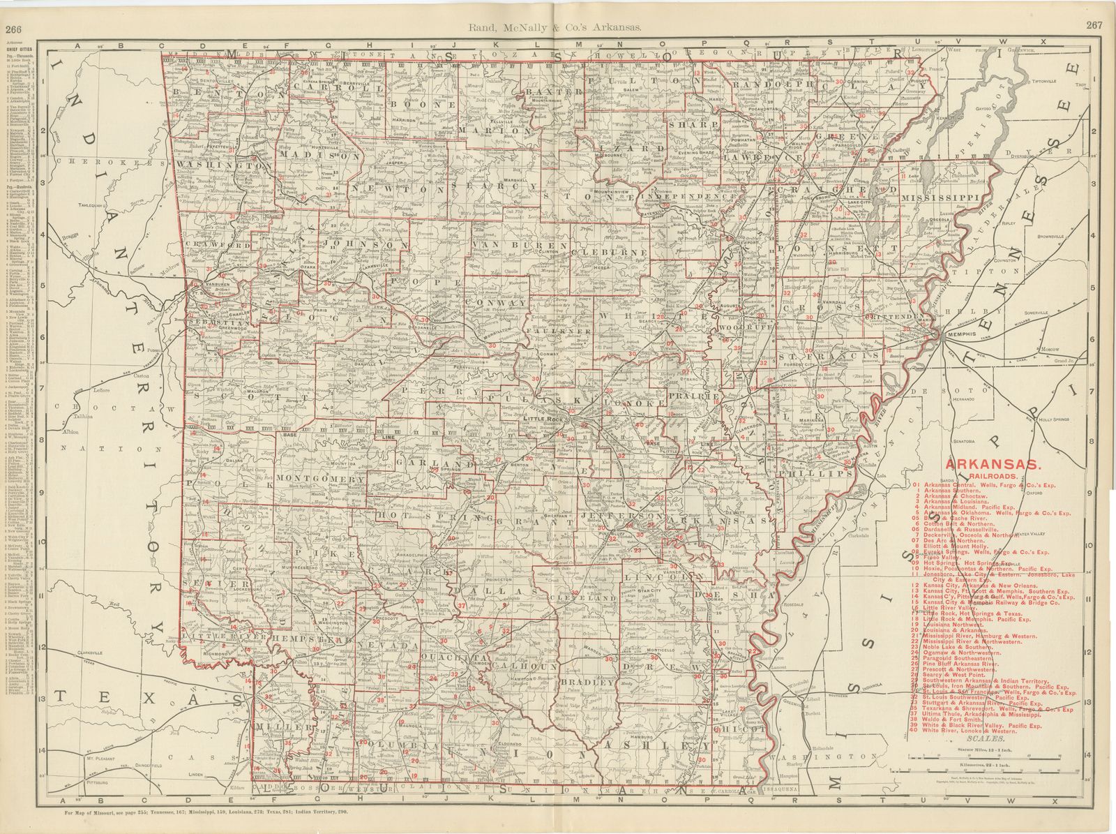 Antique Map of Arkansas, with Hot Springs, Rand McNally, 1899