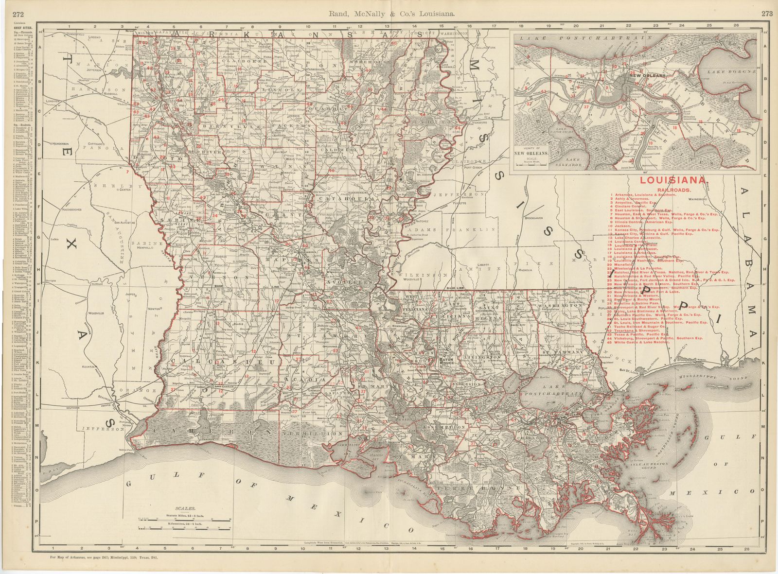 Antique Map of Louisiana, The Pelican State, Rand McNally, 1899