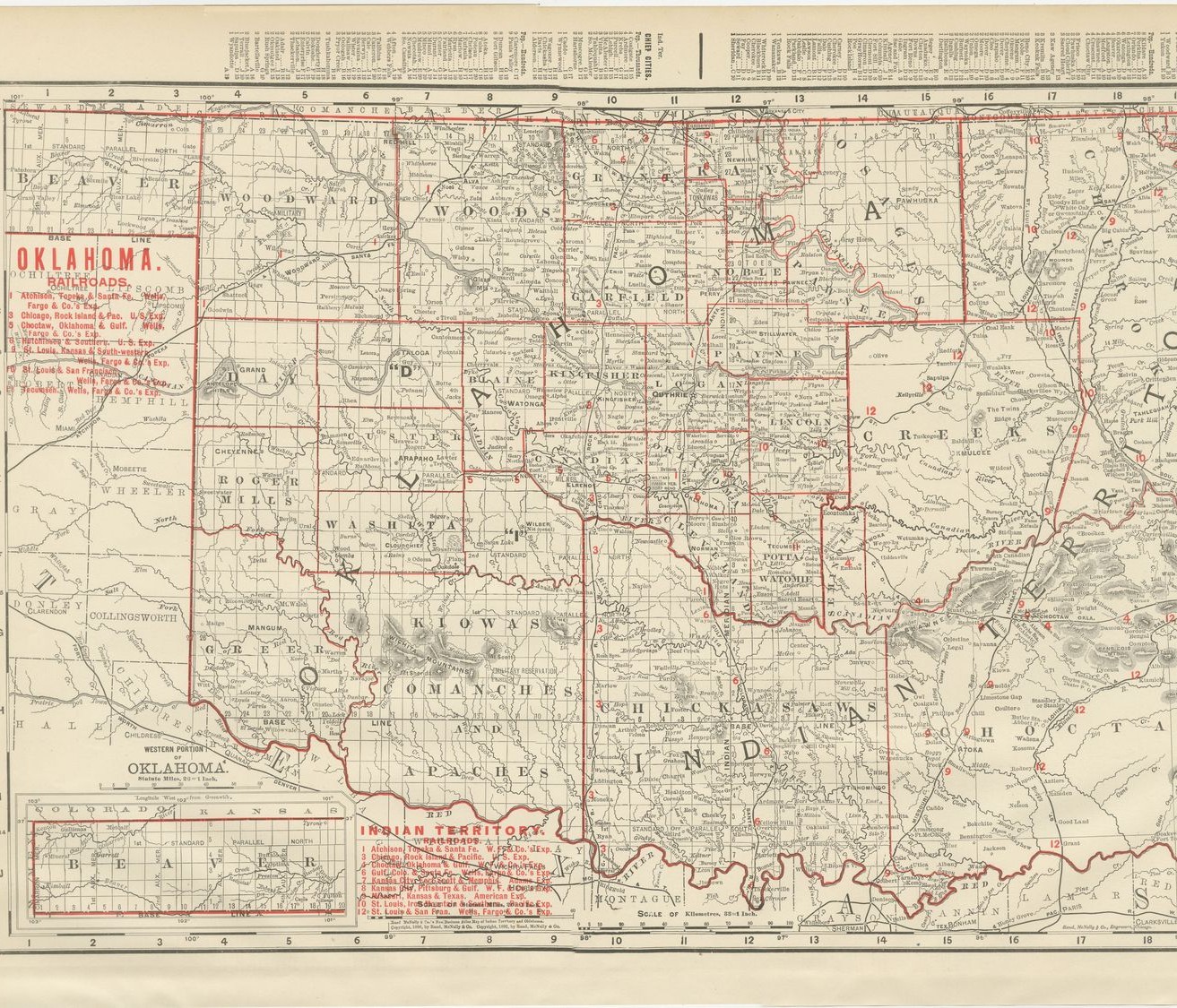 Antique Map of Oklahoma and Indian Territory, Before Statehood, 1899