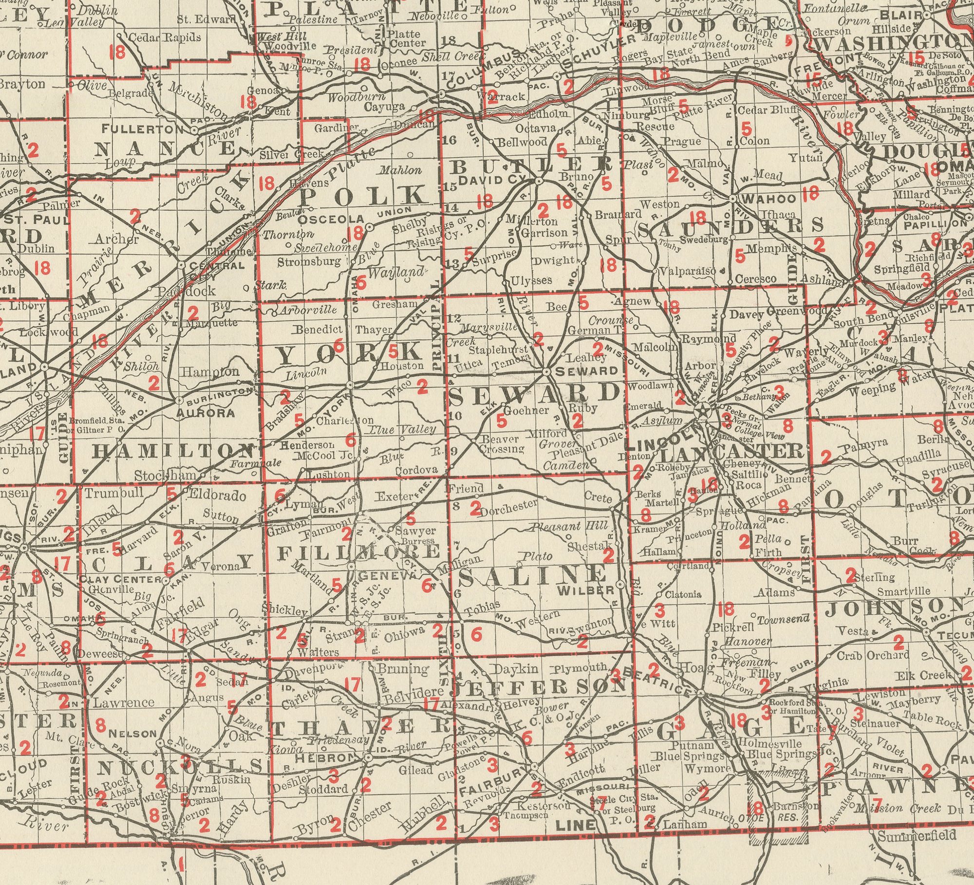 Antique Map of Nebraska, The Cornhusker State, Rand McNally, 1899