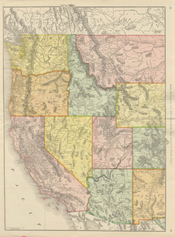 Antique Map of the Western United States, Denver to the Pacific Coast, 1899