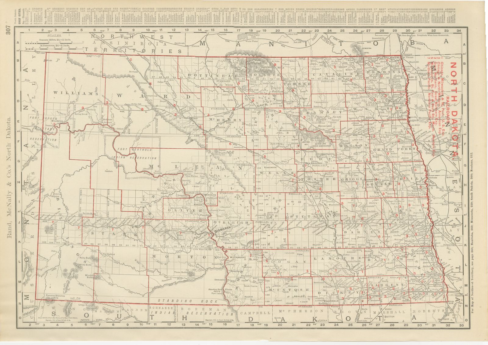 Antique Map of North Dakota, with Fort Berthold Reservation, Rand McNally, 1899