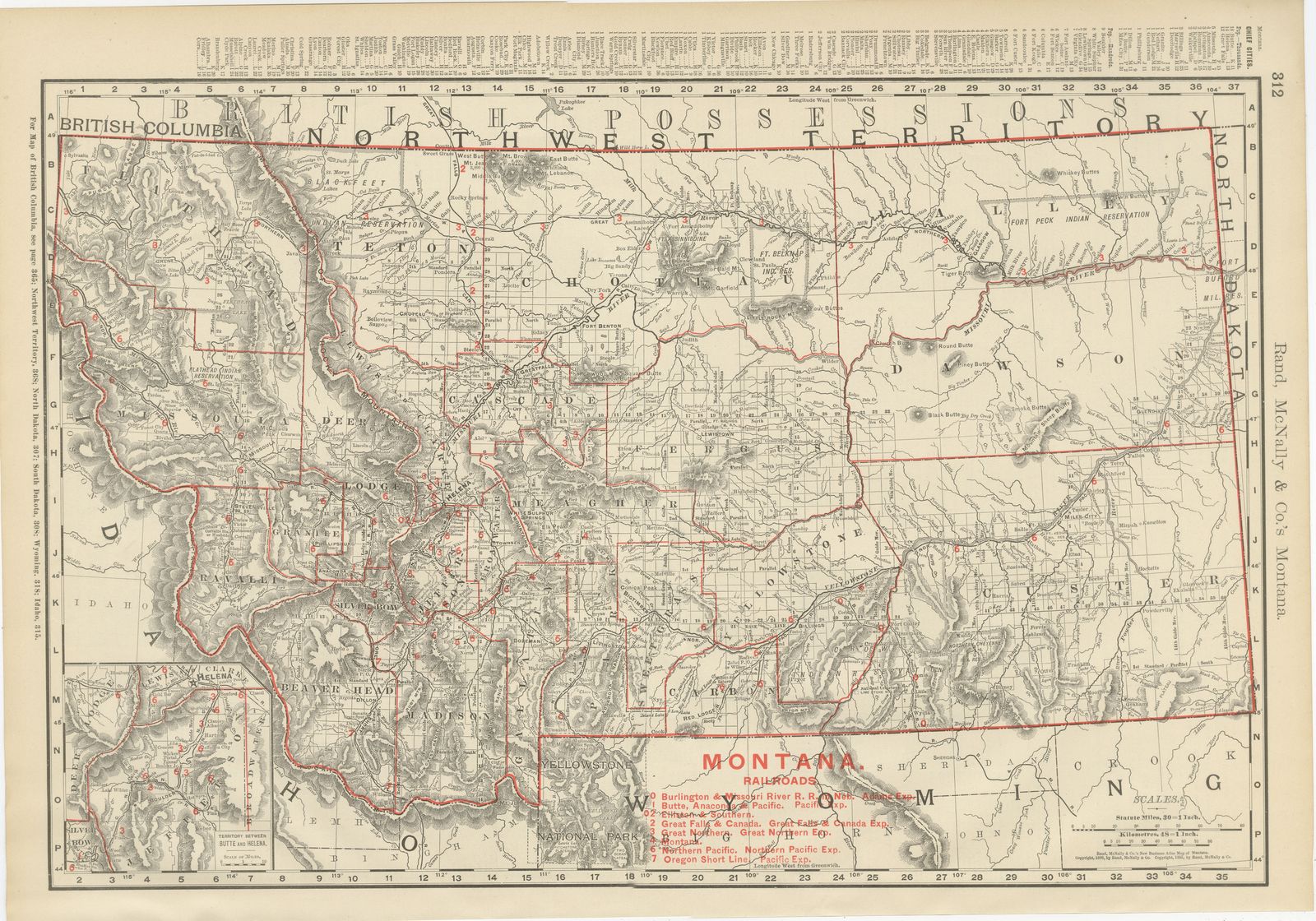 Antique Map of Montana, The Treasure State, Rand McNally, 1899