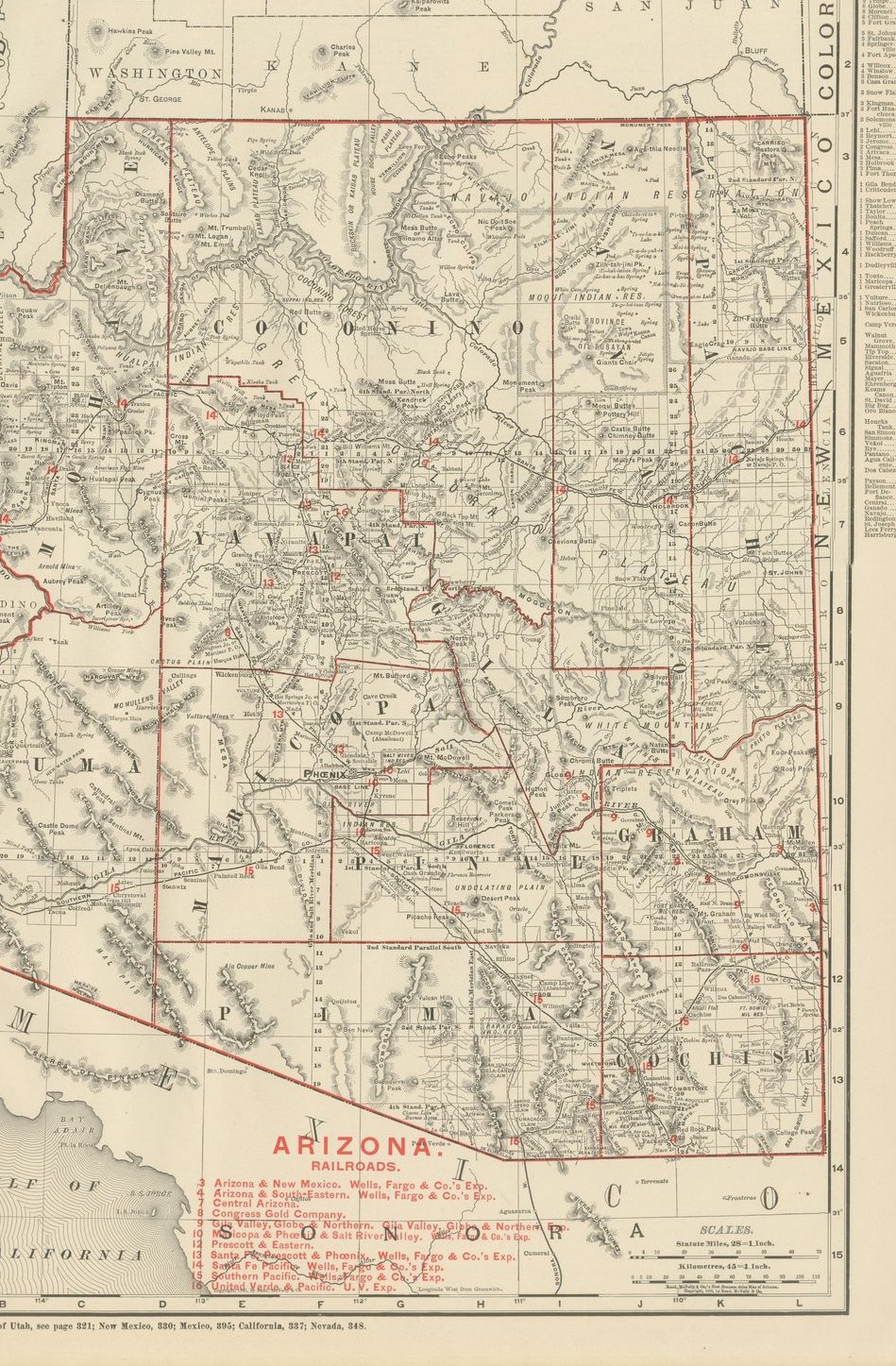 Antique Map of Arizona Territory, with the Grand Canyon, Rand McNally, 1899