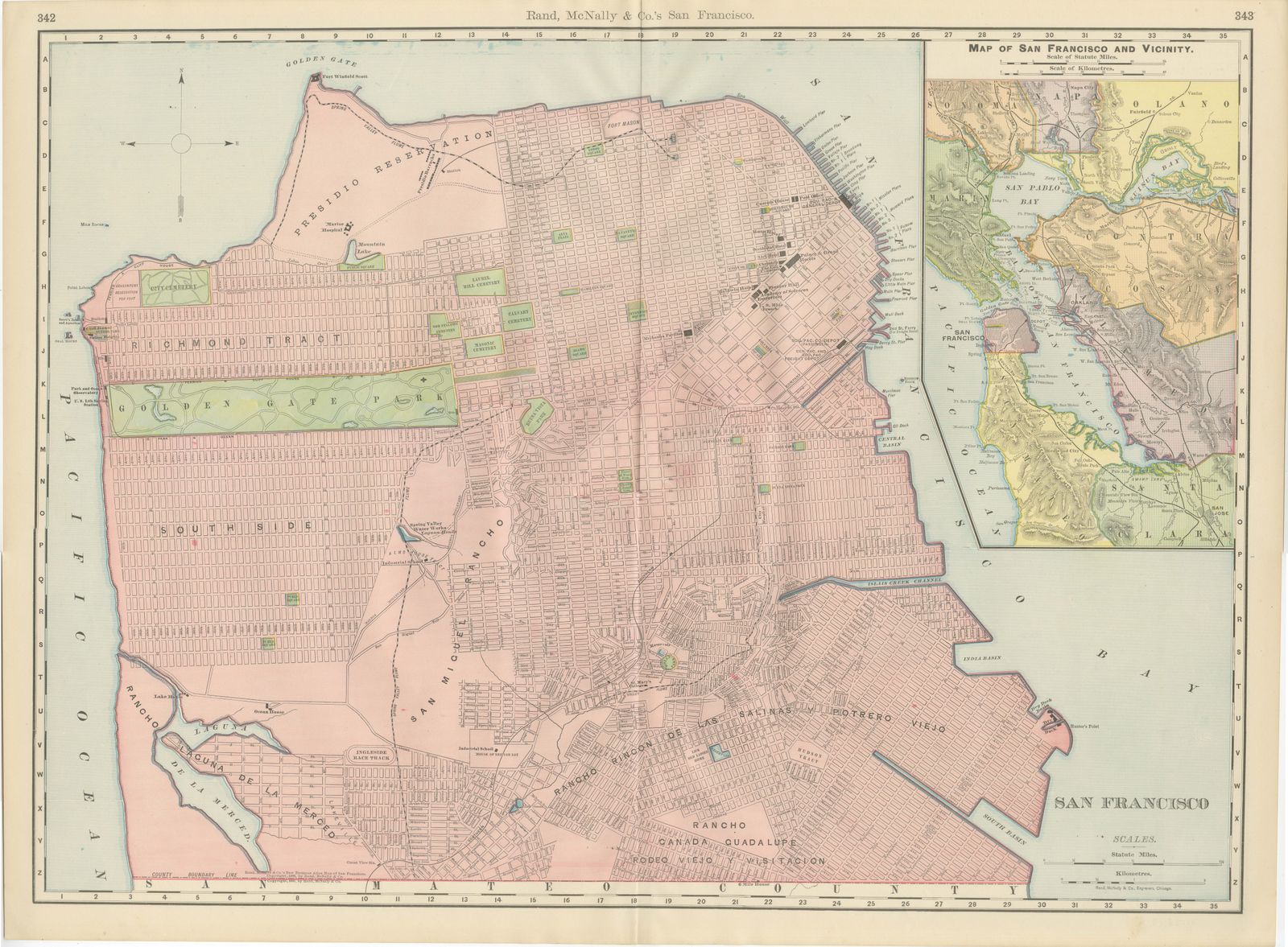 Antique Map of San Francisco, with Golden Gate Park, Rand McNally, 1899
