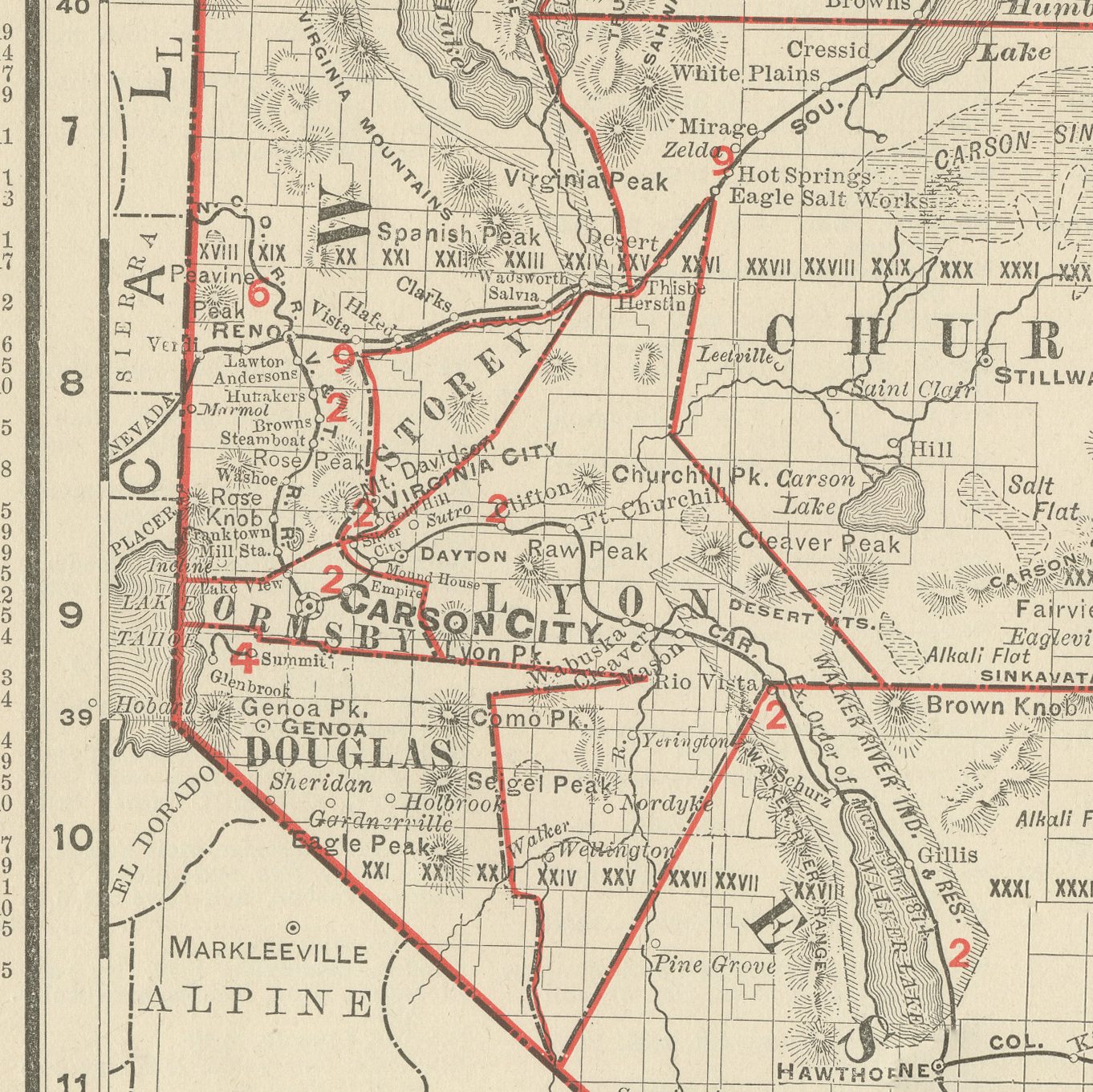 Antique Map of Nevada, The Silver State, Rand McNally, 1899