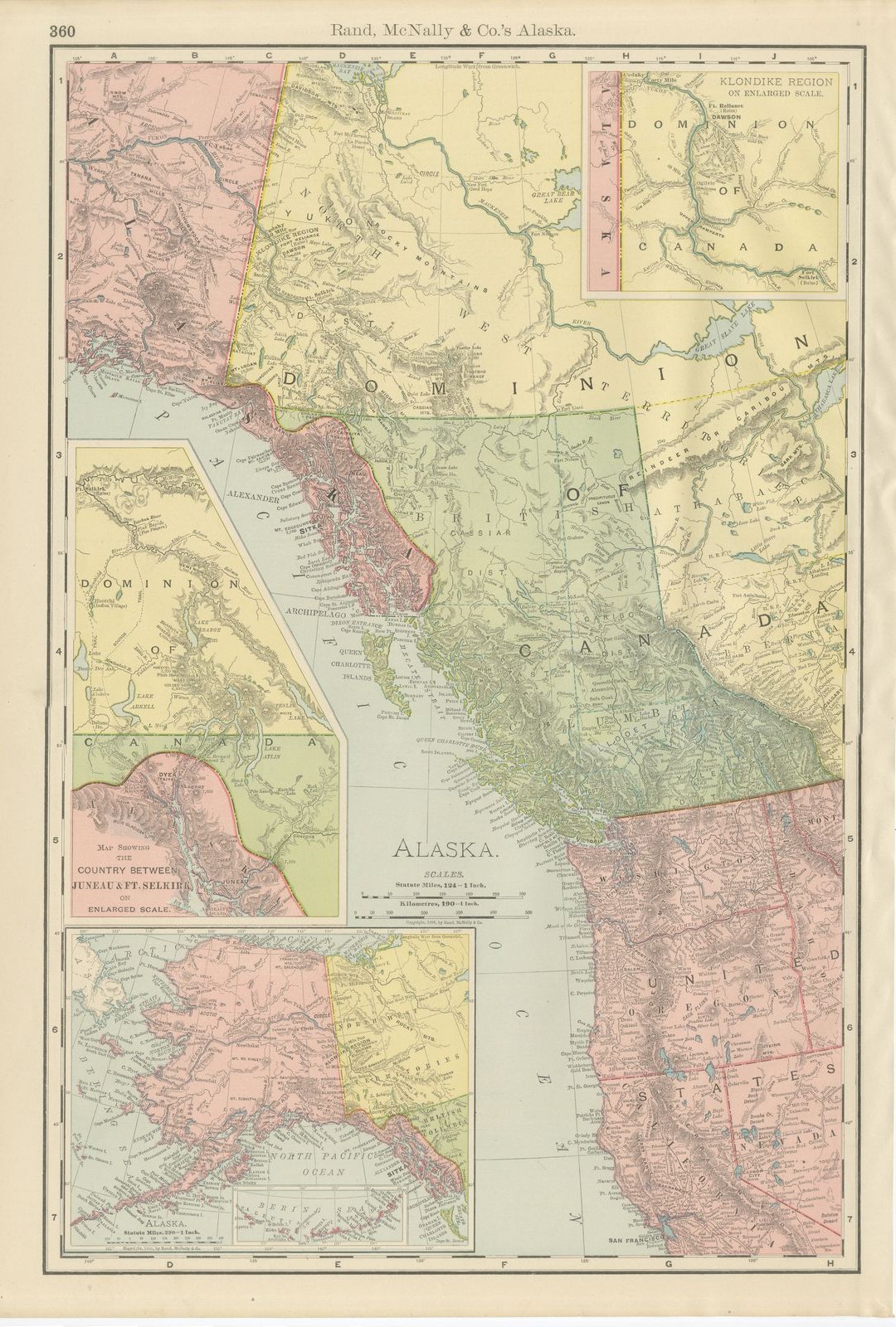 Antique Map of Alaska, with Klondike Gold Fields Inset, Rand McNally, 1899