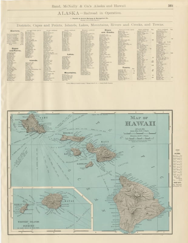 Antique Map of Hawaii, with Oahu and Honolulu, Rand McNally, 1899
