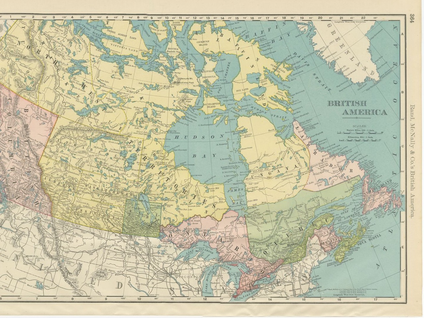 Antique Map of British America, with Hudson Bay, Rand McNally, 1899