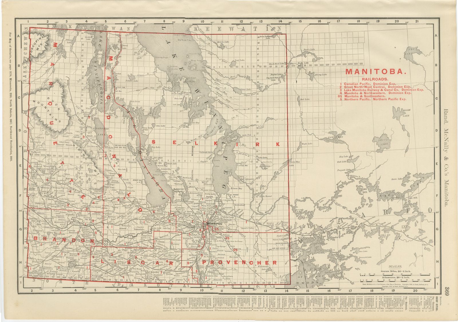 Antique Map of Manitoba, with Lake Winnipeg, Rand McNally, 1899