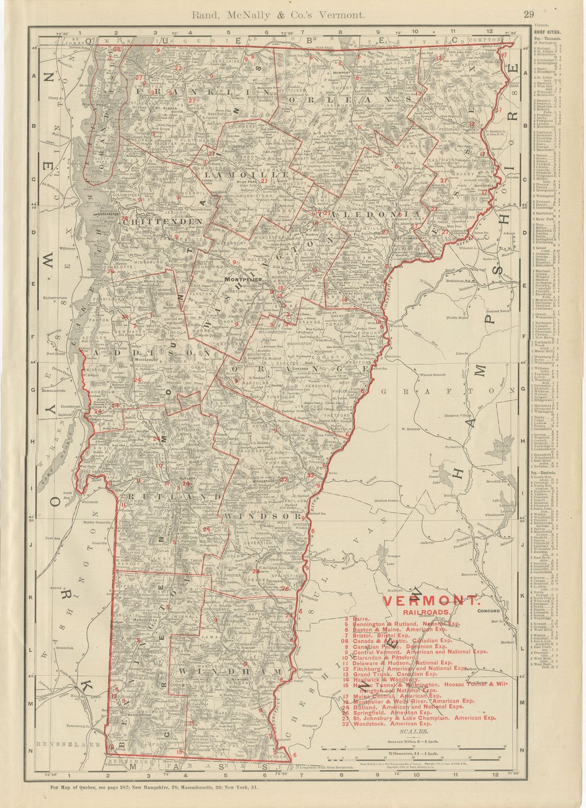 Antique Map of Vermont, The Green Mountain State, Rand McNally, 1899