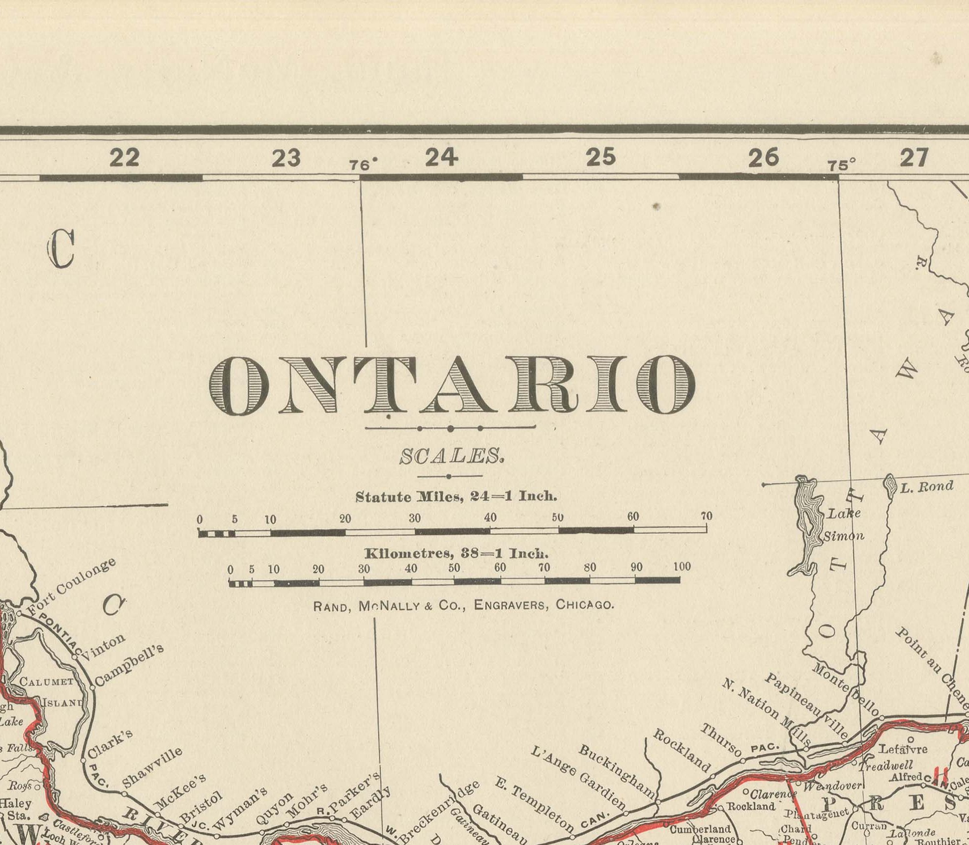 Antique Map of Ontario, with Toronto and Ottawa Insets, Rand McNally, 1899