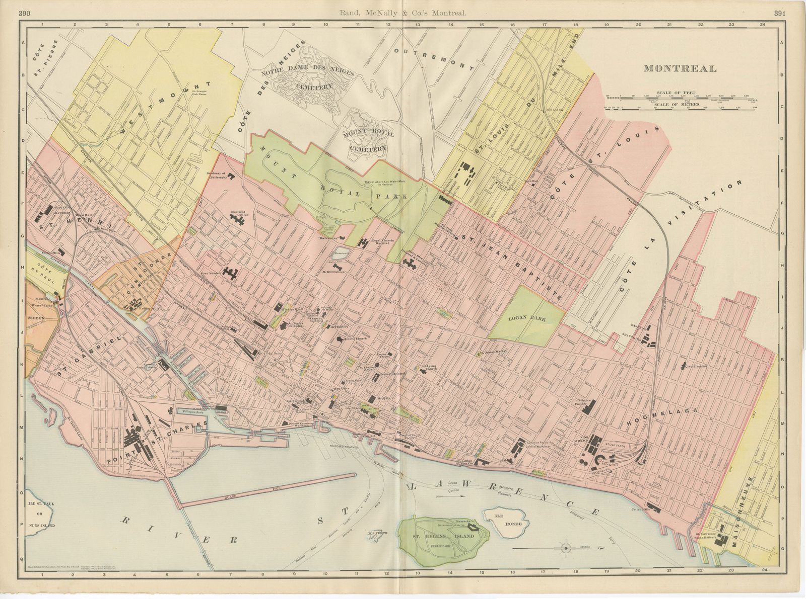 Antique Map of Montreal, with Mount Royal Park, Rand McNally, 1899