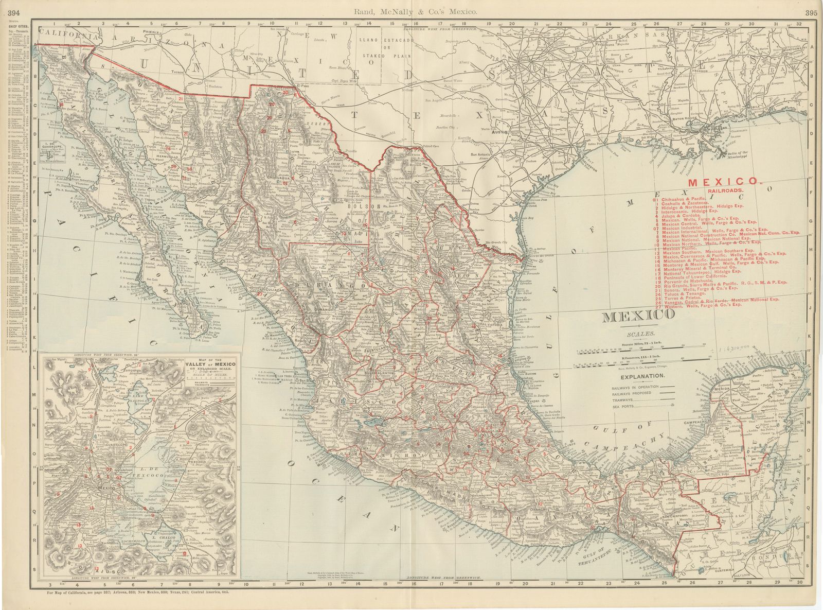 Antique Map of Mexico, with Valley of Mexico Inset, Rand McNally, 1899