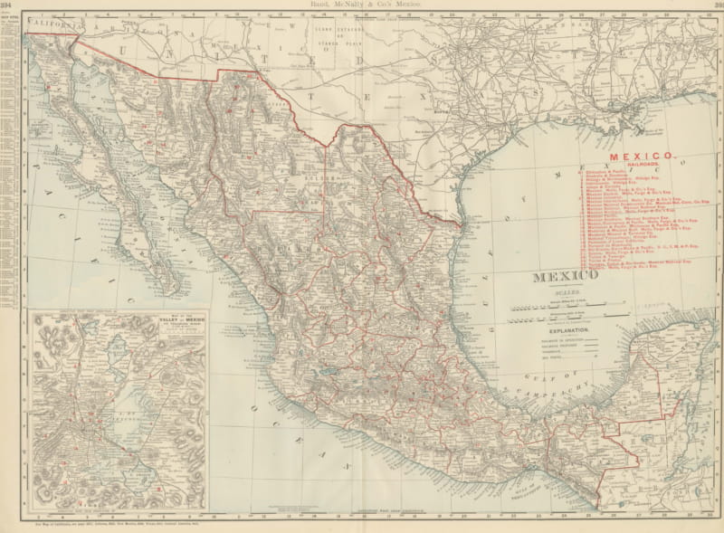 Antique Map of Mexico, with Valley of Mexico Inset, Rand McNally, 1899