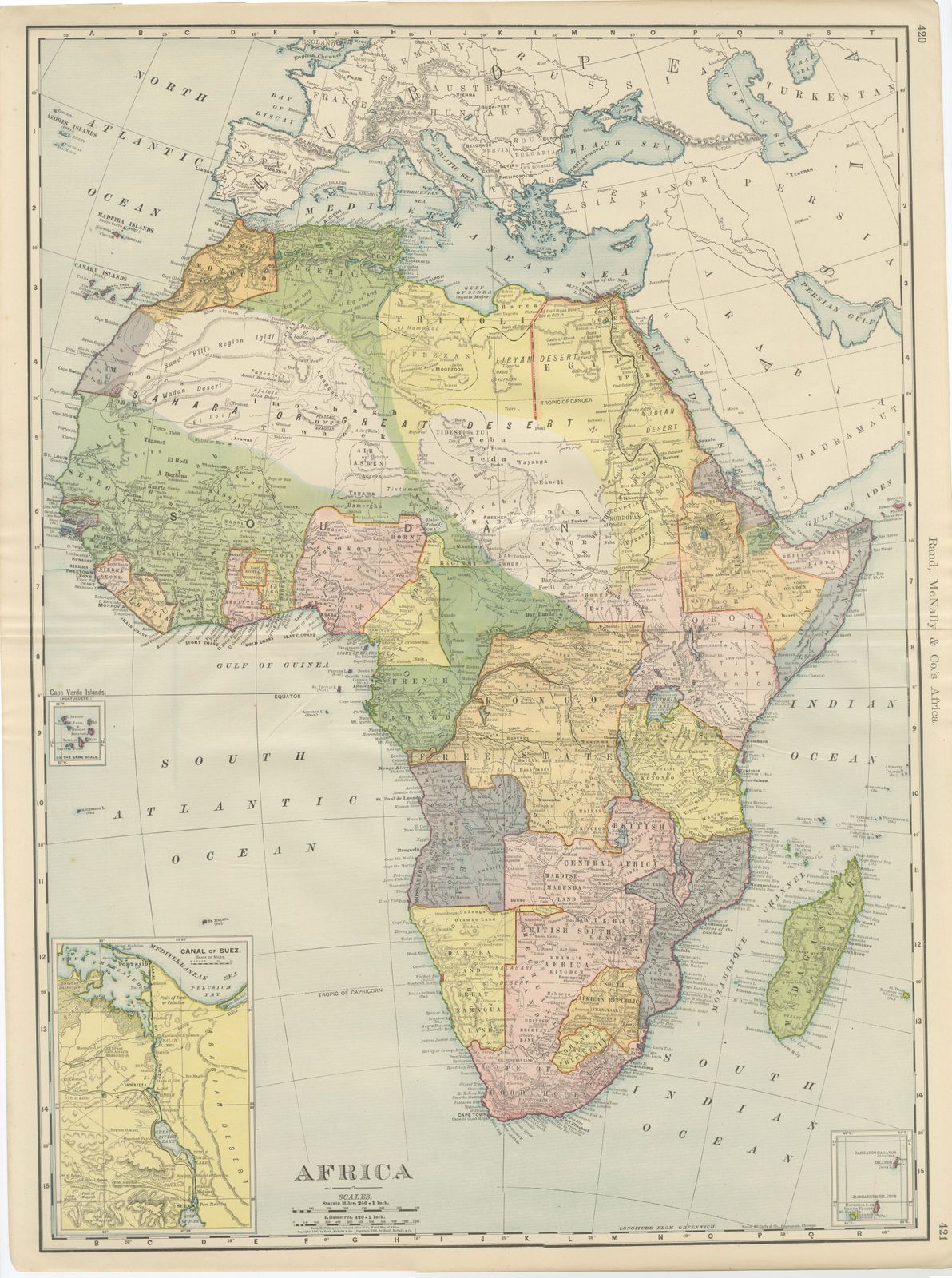 Antique Map of Africa, Colonial Partition, Rand McNally, 1899