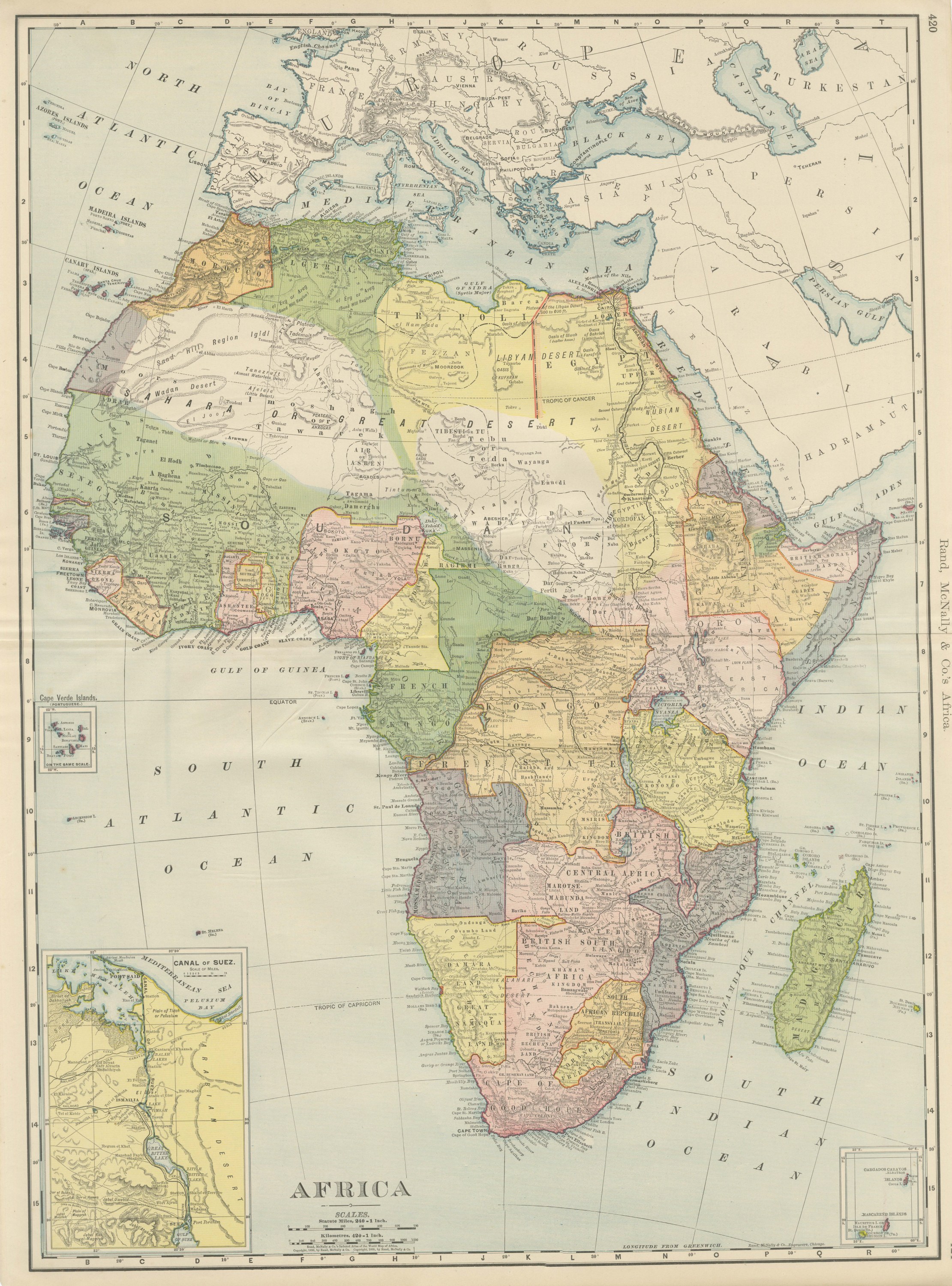Antique Map of Africa, Colonial Partition, Rand McNally, 1899