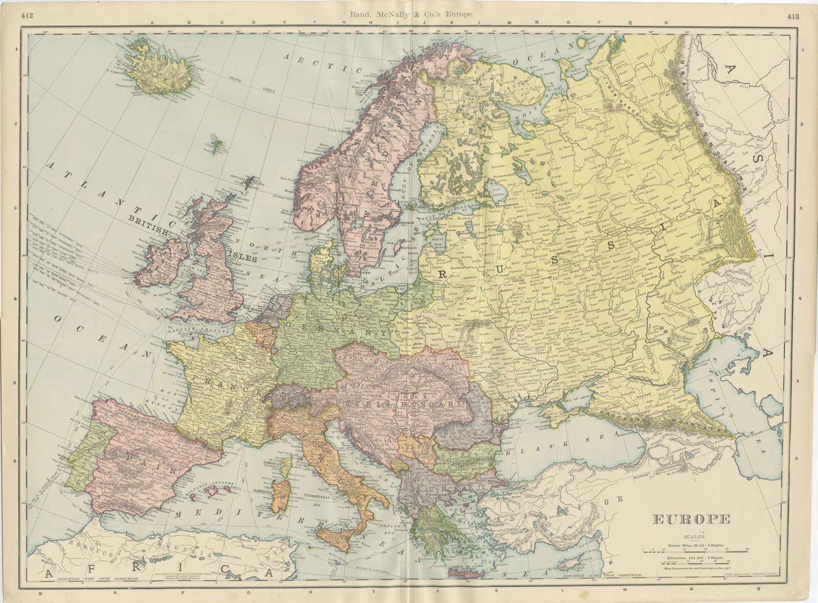 Antique Map of Europe, Before the First World War, Rand McNally, 1899