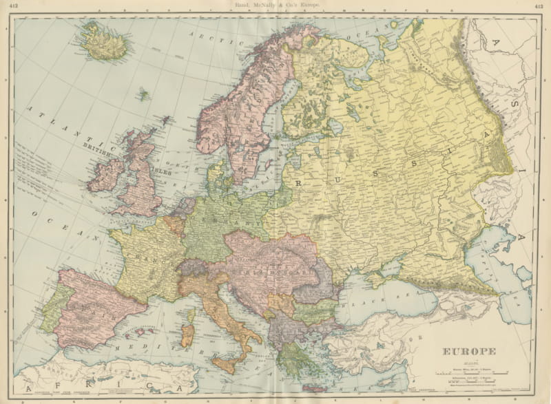 Antique Map of Europe, Before the First World War, Rand McNally, 1899