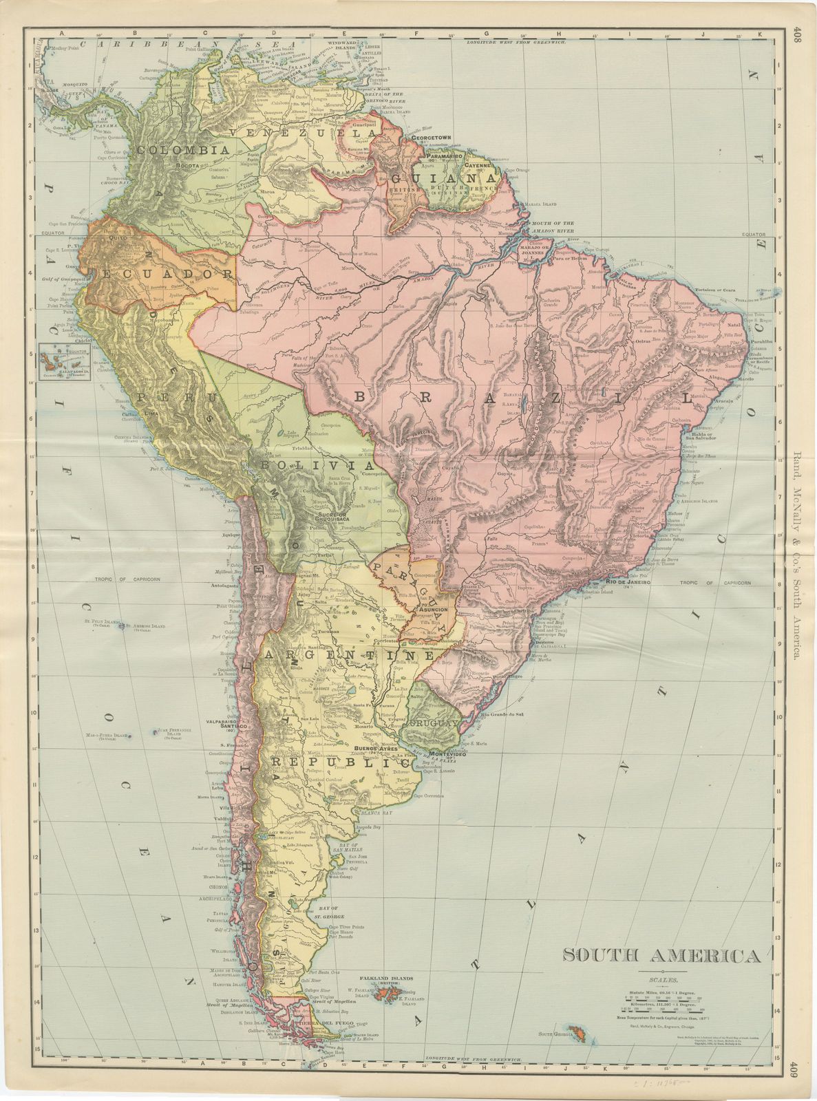 Antique Map of South America, with the Amazon Basin, Rand McNally, 1899