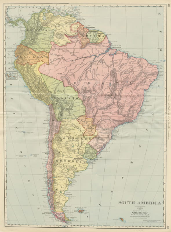 Antique Map of South America, with the Amazon Basin, Rand McNally, 1899