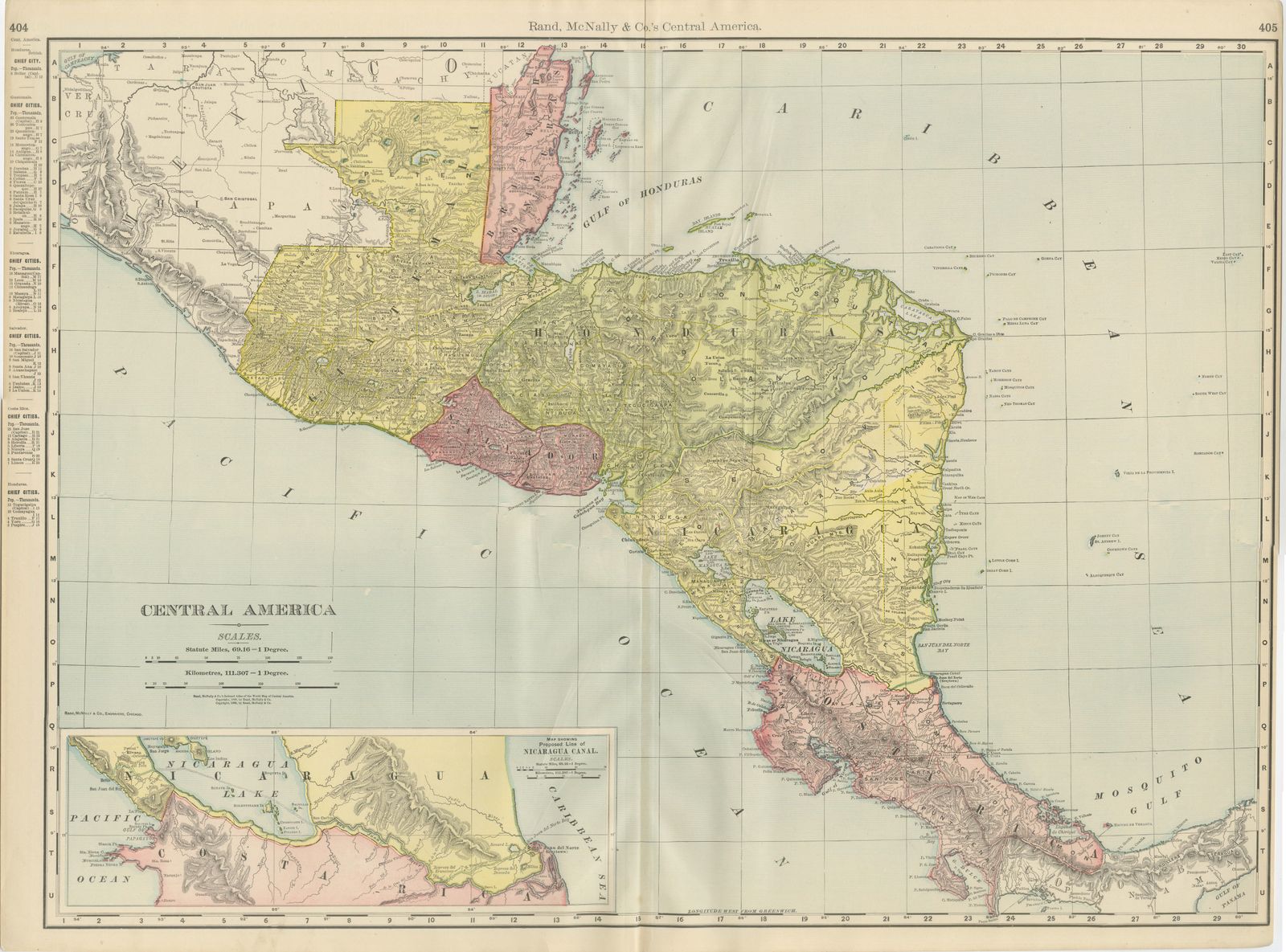 Antique Map of Central America, with Proposed Nicaragua Canal, 1899