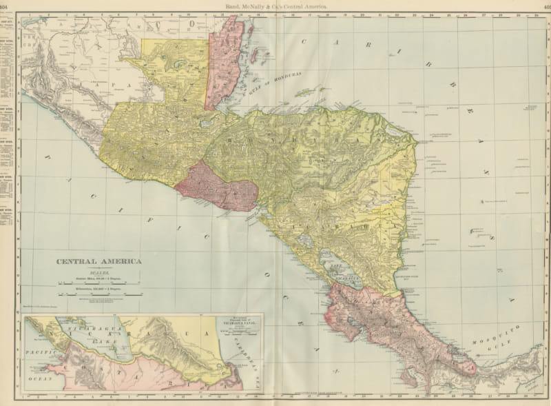 Antique Map of Central America, with Proposed Nicaragua Canal, 1899