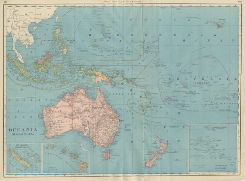 Antique Map of Oceania and Malaysia, with Australia and New Zealand, 1899